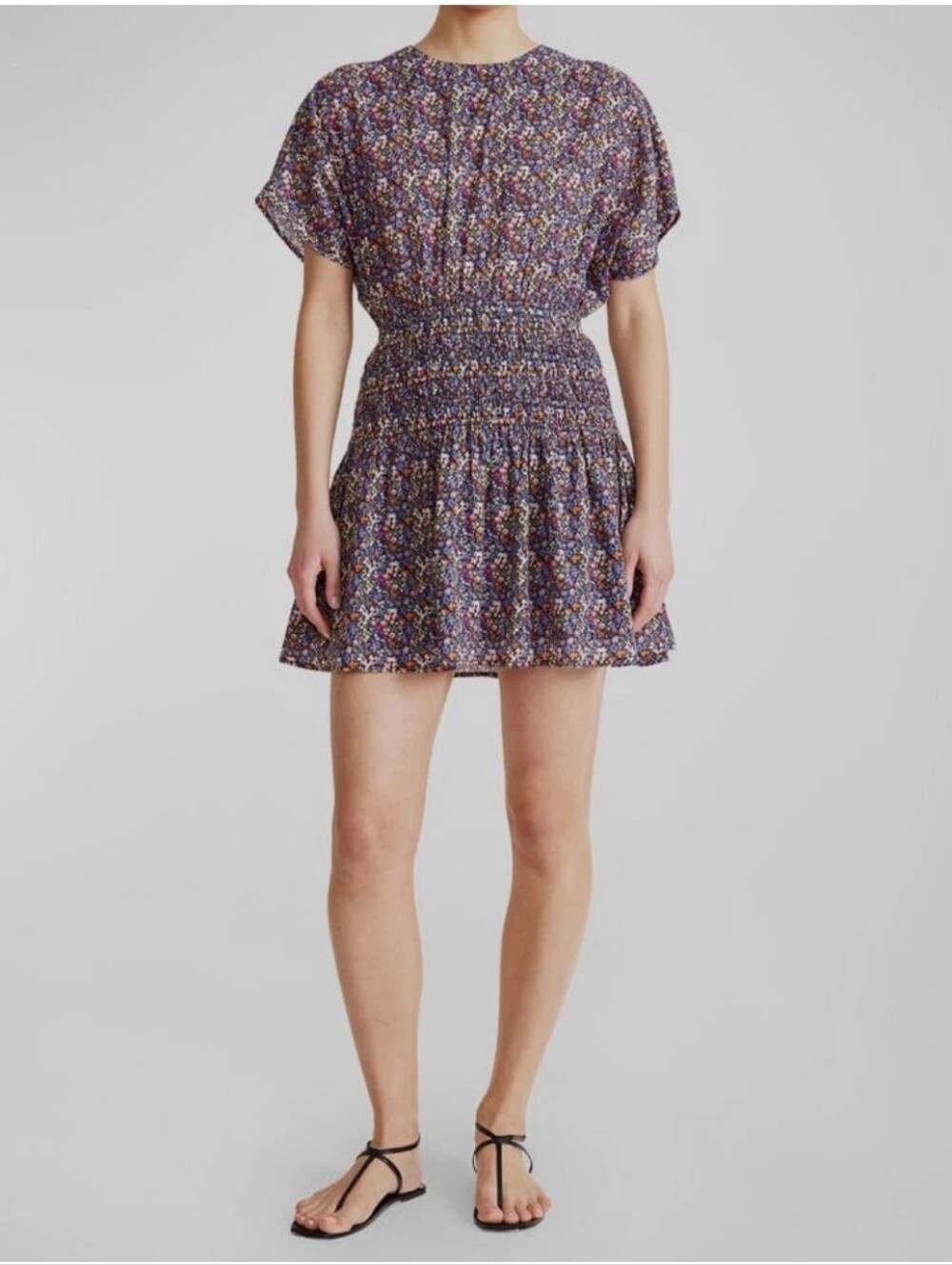 ApieceApart Women's Black Mana Floral Print Mini Dress Size Large Organic Cotton
